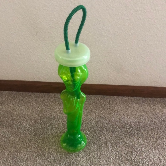 Vintage The Martian By BETRAS 16” Tall Neon Green Alien Drink Bottle With Straw - Picture 3 of 12